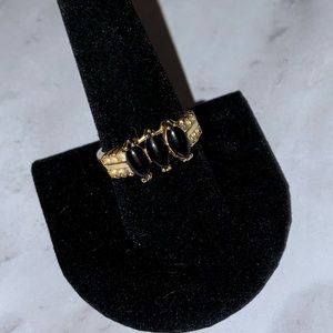 Vintage Gold Tone Marquis Cut Black Onyx Ring w/ Simulated Diamonds Sz 8.75